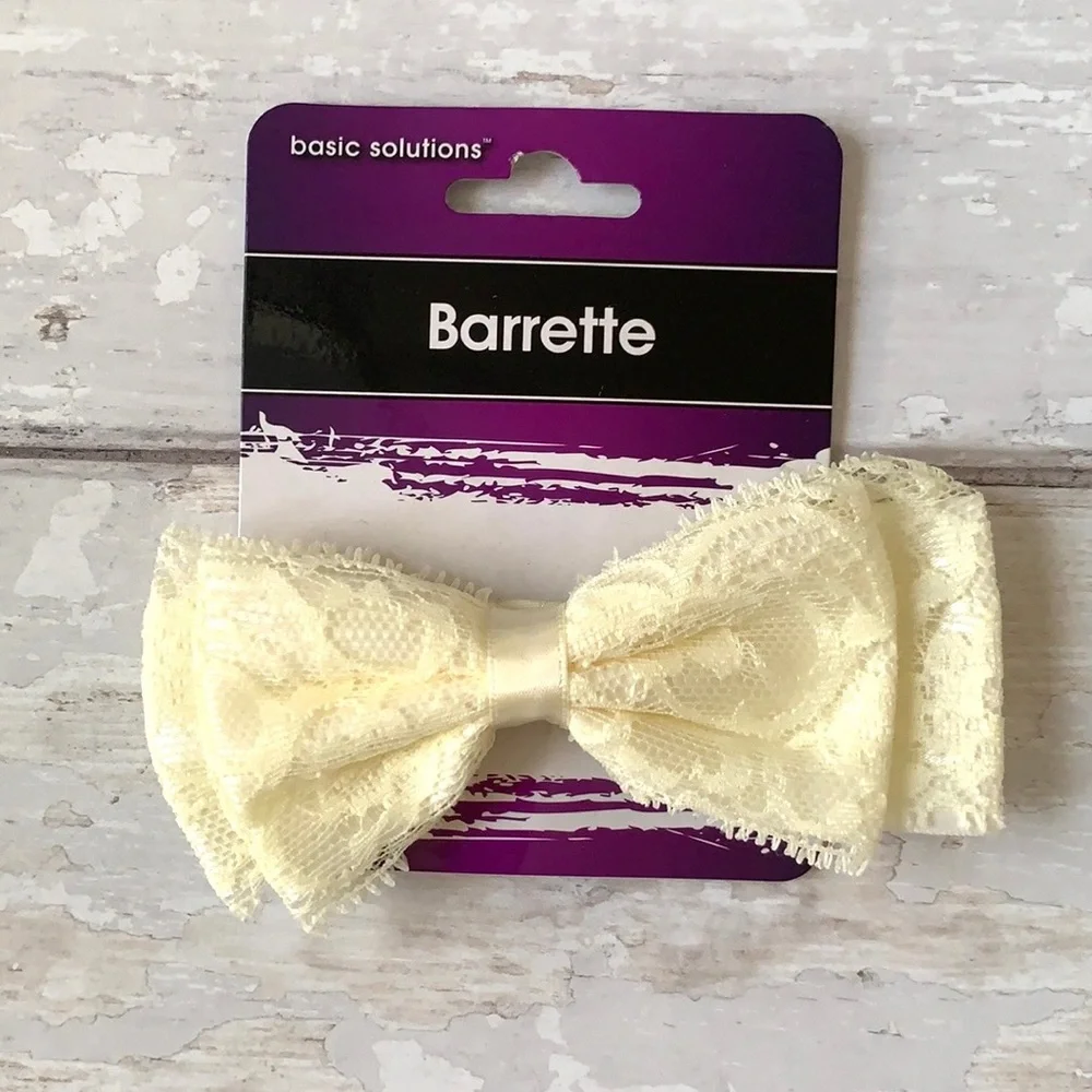 Girls Lace Hair Bow Alligator Clip Barrette Cream Brand NEW